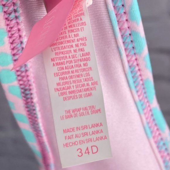 Victoria's Secret 34D Blue Pink Zebra Cheetah Halter Tie Front Bikini Swim Top - Picture 4 of 5